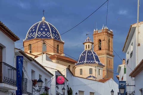 Dome of the Church of Nuestra Señora del Consuelo, blue hour, Altea, Costa Blanca, Alicante