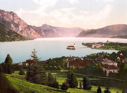 Gmunden and Traunkirchen, Austria, c. 1890, Historic, digitally restored reproduction from a 19th