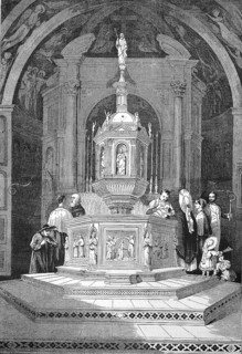 Baptism in the Baptistery of San Giovanni in Siena, 1869, Tuscany, Italy, Historic, digitally