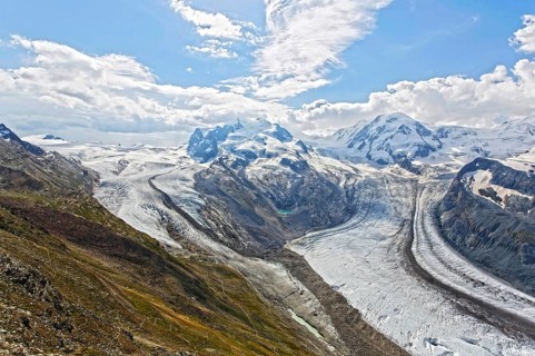 View from Gornergrat towards south, Grenzgletscher with Dufourspitze, Valais Alps, Zermatt, Valais,