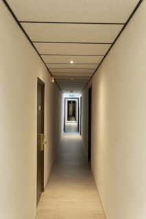 Corridor of rooms in a hotel. Nievre departement. France