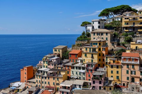 Fishing village of Riomaggiore, village view, Cinque Terre, province of La Spezia, Liguria, Italy,