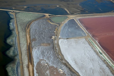 Saltworks, salt production, aerial view, Walfish Bay, Erongo region, Namibia, Africa