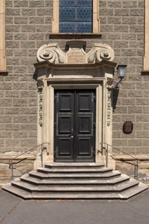 Entrance portal of the parish church St Michael, built 1713-1732, Zeil am Main, Lower Franconia,