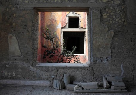 Villa of Poppea, view through window of the remains of the fresco decoration. Historic town of