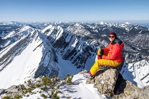 Ski tourers at the summit, mountains in winter, Sonntagshorn, Chiemgau Alps, Bavaria, Germany,