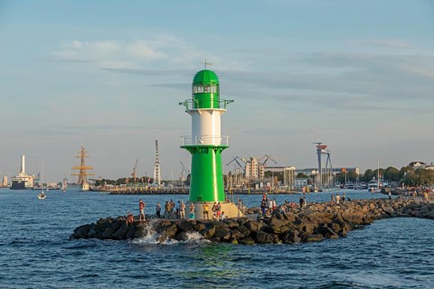 Pier lights at the mouth of the Warnow, Baltic Sea, Lower Warnow, Hanse Sail, Warnemünde, Rostock,