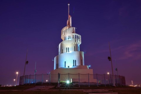 Lighthouse, blue hour, spiral, Marjan Island, Dammam, ash-Sharqiyya Province, Persian Gulf, Saudi