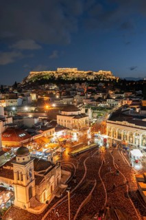 View over the old town of Athens, with Panagia Pantanassa Church, Tzisdarakis Mosque and Acropolis,
