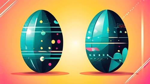 Abstract Easter egg design with geometric patterns, bold colors, and a mix of textures, creating a