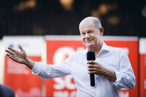 Federal Chancellor Olaf Scholz, (SPD), pictured during a citizens' dialogue in Seelow. 29.08.2024