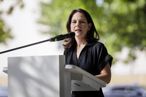 Annalena Bärbock (Bündnis 90/Die Grünen), Federal Foreign Minister, pictured at a commemorative