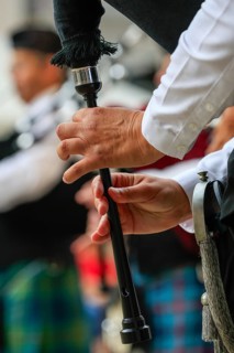 Fingers of a bagpipe player on the instrument, bagpipe orchestra, pipe concert, Sigmaringen,