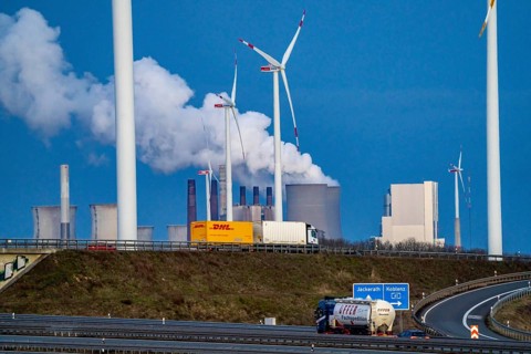 RWE Power Neurath lignite-fired power plant, RWE wind farm, Jackerath motorway junction, A44 and