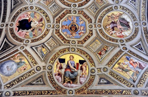 Vatican Museums, Vatican City, Vatican, Rome, Lazio, Italy, Geometric frescoes on a ceiling with