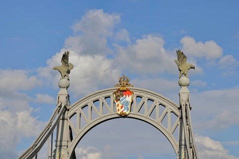 Salzach bridge, Art Nouveau, over Salzach, pillars from the Bavarian side, Laufen an der Salzach,