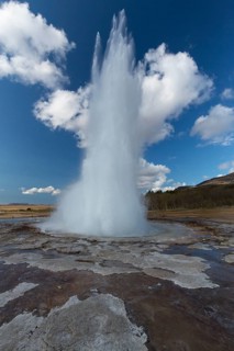 Strokkur is a fountain geyser located in a geothermal area in the southwest part of Iceland. It is