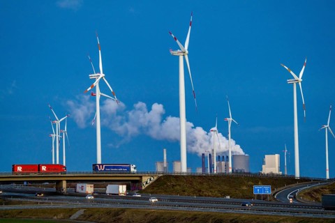 RWE Power Neurath lignite-fired power plant, RWE wind farm, Jackerath motorway junction, A44 and