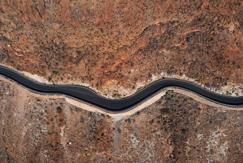 Drone shot, mountain road at the Degollade de las Yeguas viewpoint, Gran Canaria, Canary Islands,
