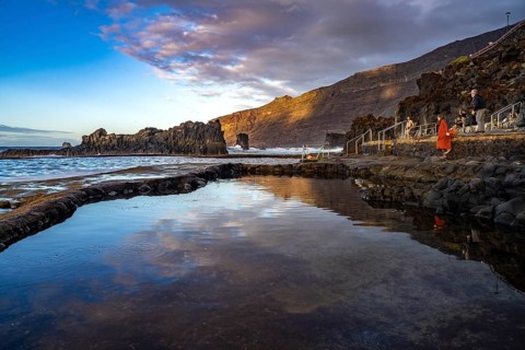 Evening at the natural swimming pool La Maceta, El Hierro, Canary Islands, Spain, Europe