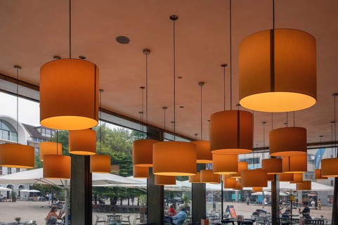 Ceiling lamps in a café, Bregenz, Vorarlberg, Austria, Europe