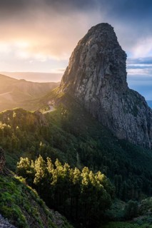 View of the Roque de Agando rock tower, one of La Gomera's landmarks, from the Mirador Roque de