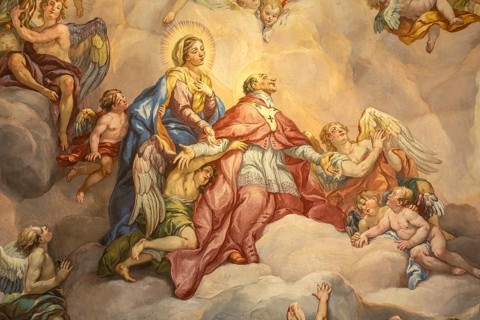 Fresco in the dome of the baroque Karlskirche church in Vienna, Austria, Europe