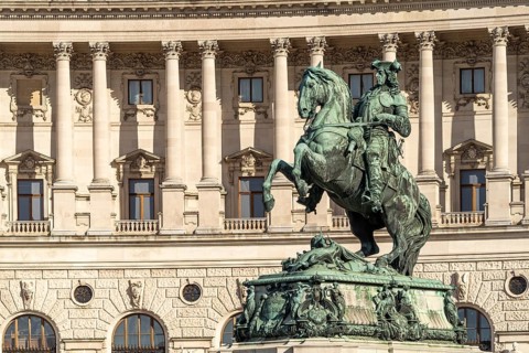 The equestrian statue of Prince Eugene in front of the Neue Burg in Vienna, Austria, Europe