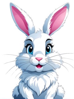 A simple cartoon Easter bunny with a white background, abstract illustration, AI generated