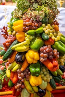Fruit and vegetables as offerings for the Bajada, Parroquia Nuestra Señora de la Salud church in