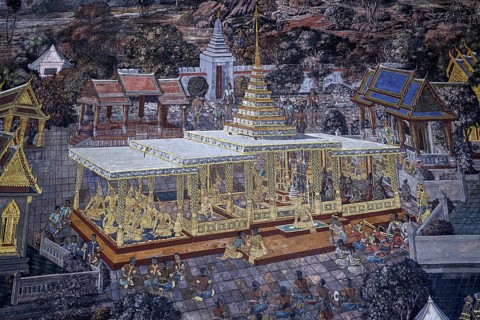Mural painting in Wat Phra Kaew, Temple of the Emerald Buddha, Bangkok, Thailand, Asia