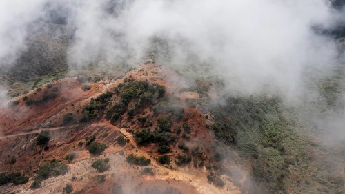 Fog and typical ravine, Barranco, La Gomera, Canary Islands, Spain, Europe