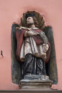 St Nepomuk on a residential building, Dinkelsbühl, Bavaria, Germany, Europe