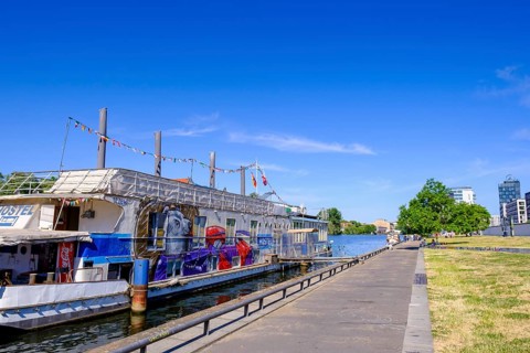 Eastern Comfort hostelboat, hotel ship on the Spree, Berlin, Germany, Europe
