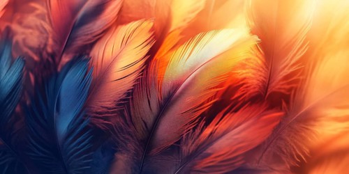 Banner with beautiful colorful bird feathers. Generative Ai, AI generated
