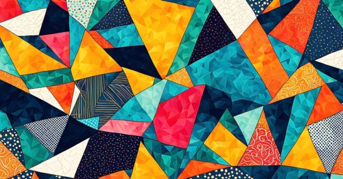 Vibrant patchwork of abstract shapes with pencil texture details, perfect for a variety of creative