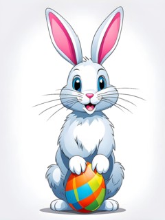 A simple cartoon Easter bunny with a white background, abstract illustration, AI generated