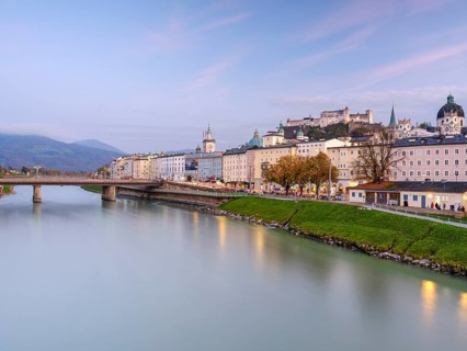 View of the fortress Hohen Salzburg, old town of Salzburg, Salzach, autumn, Salzburg, Austria,