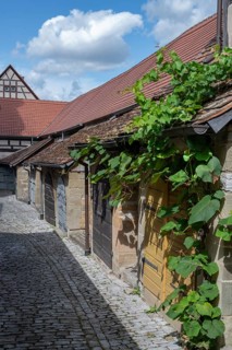 Wine cellar from the 15th century, in the historic fortified church, Hüttenheim, Lower Franconia,