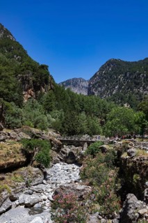 Bridge on the hiking trail through the Samaria Gorge, south coast, Crete, Greece, Europe