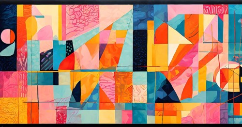 Vibrant patchwork of abstract shapes with pencil texture details, perfect for a variety of creative