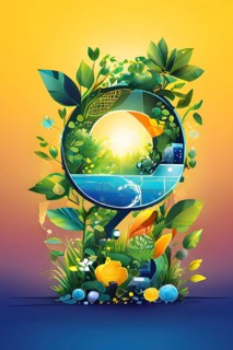 Recycling symbol morphing into growing plants and solar cells to symbolize the transformation of