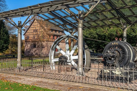 Historic single-crank compound steam engine in Bodenwerder, Lower Saxony, Germany, Europe