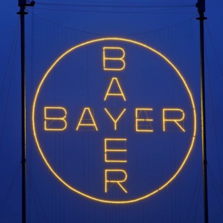 Bayer Cross, the world's largest illuminated sign with 1, 710 LED lights in the evening, Bayer AG,
