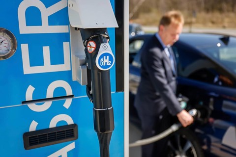 Herten, North Rhine-Westphalia, Germany - Hydrogen car fills up with H2 hydrogen at an H2 hydrogen