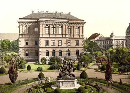Agram, now Zagreb, Academy Palace, with St. George Monument, by Fernkorn, Croatia, Austro-Hungary,