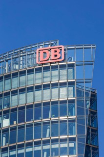 DB Deutsche Bahn logo on the railway tower at Potsdamer Platz in Berlin, Germany, Europe