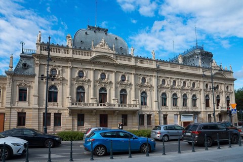 Magnificent historical building with richly decorated facade and baroque elements, in the