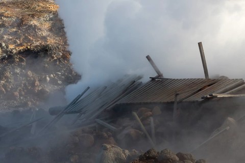 Steam evaporating of the ground at Gunnuhver, close to Reykjanes lighthouse. Gunnuhver is the heart