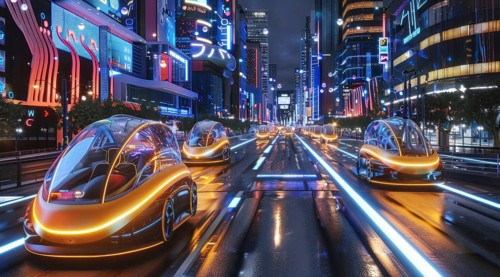 Robotaxi self-driving cars and driverless taxi on the city streets. Autonomous driving pilot., AI